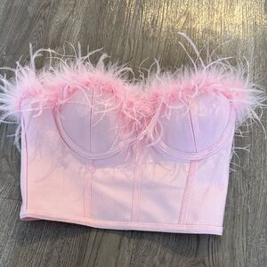 Superdown Light Pink Feather Trim Bandeau